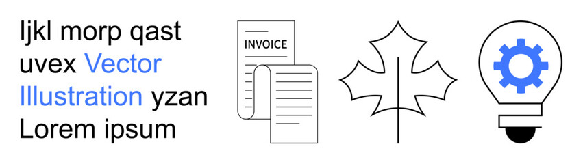 Business planning, creativity, innovation, organization, invoices, finance. Minimal design with invoice papers, maple leaf and light bulb with a gear. Business planning and creativity concept © robu_s