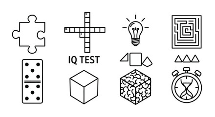 Set of IQ test and brain training line icons. © milenialdesastudio