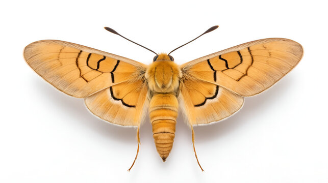 Grass eggar moth isolated on white background, Lasiocampa trifolii