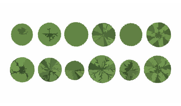 Architectural trees top view flat vector set for landscape plan and site design
