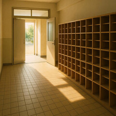 静かな終業後のひとときを描いた学校建築のポートレート