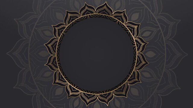 Islamic ornament black background video with arabic style and mandala flower circle animation for ramadan kareem, eid mubarak and islamic background or diwali festive indian