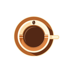 Overhead view of a coffee cup with a coffee bean icon, flat design illustration.