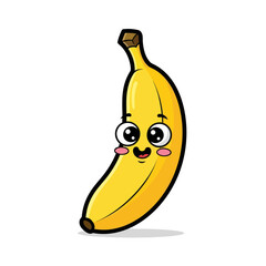 Cute cartoon banana character smiling on a white background.