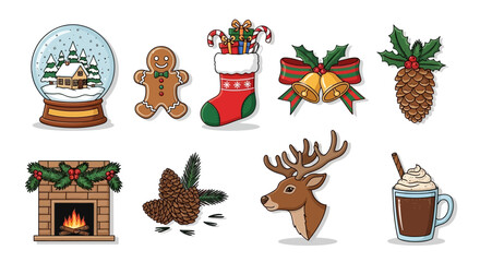 Collection of Christmas holiday season festive winter decorations.