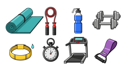 Collection of fitness equipment and workout gear for a healthy lifestyle.