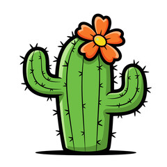 Cheerful Cartoon Cactus with an Orange Flower Illustration