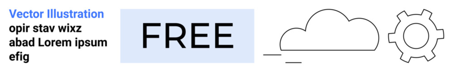 Fototapeta premium Text reading FREE next to a minimalistic cloud and gear, symbolizing automation, integration, and free services. Ideal for technology, free access, software, cloud computing, simplicity automation