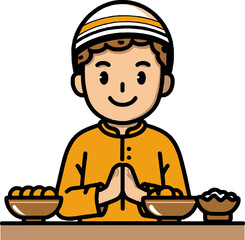 Man offering food in prayer for iftar