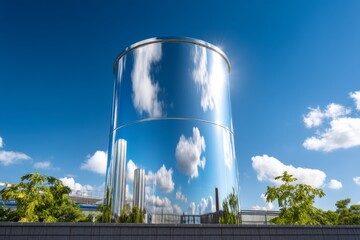 Reflective Milk Storage Tank Sky and Clouds During Daylight Operation