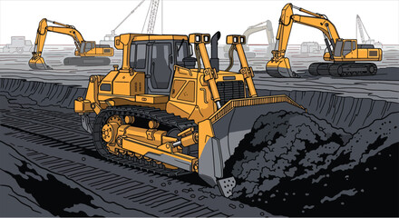 Obraz premium Bulldozer Construction Machinery – Heavy Earthmoving Equipment for Engineering and Infrastructure Development