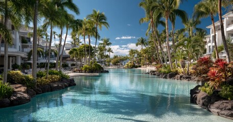 Tranquil Hawaiian Resort with Infinity Pool and Lush Tropical Landscape