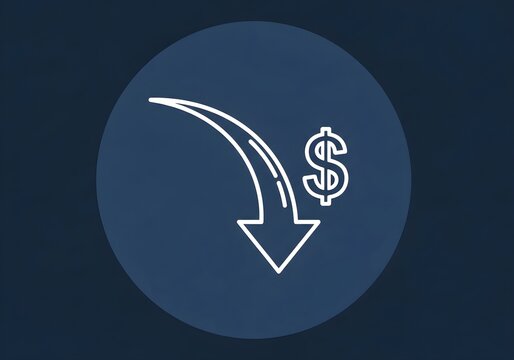 Dollar sign with downward arrow concept of financial decline on dark background