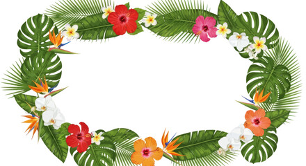 Vibrant Tropical Floral and Leafy Oval Frame Arrangement. © Rizal