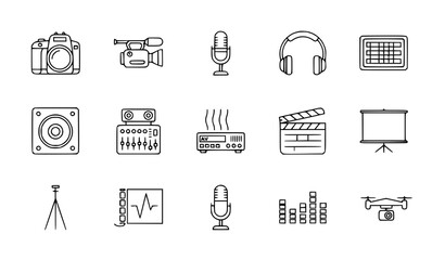 Minimal Audio-Visual Outline Icons Set – AV Technology Vector Pack © MdMursalin