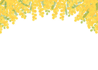 淡い黄色のミモザの花を上部に配置したフレーム