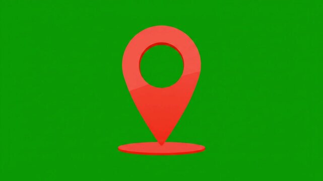 Minimal 2D flat animation red map pin location marker icon scaling up smoothly from zero in center frame subtle squash and stretch bounce effect slight upward motion and natural settle clean vector il