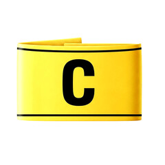 A yellow armband with a large black letter c displayed prominently