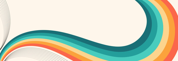 Minimalist Retro Line Curved Composition in Vintage Background