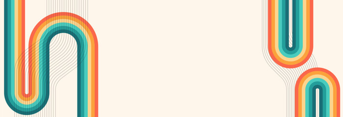 Minimalist Retro Line Curved Composition in Vintage Background