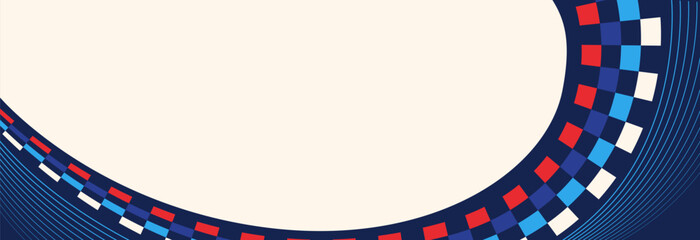 Dynamic Curved Stripe Composition in Red Blue and Neutral Tones