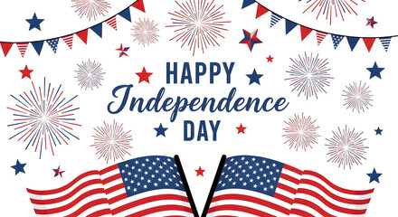 Obraz premium Happy 4th of july independence day celebration with fireworks and american flags