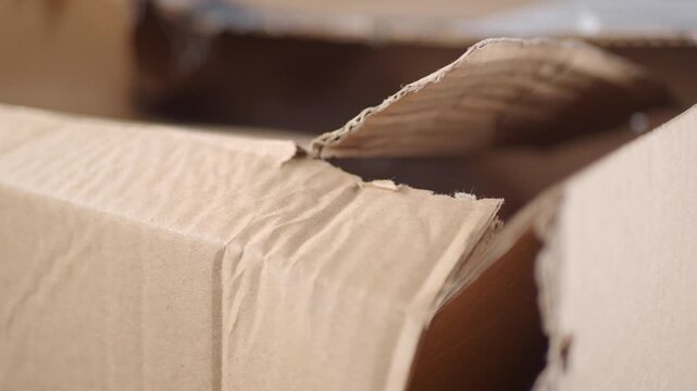 Close-up View of an Damaged Empty Cardboard Box