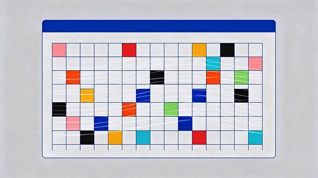Colorful grid pattern with multicolored squares in white frame