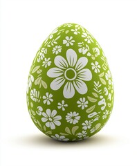 Easter green egg with white flower bold pattern isolated on white background