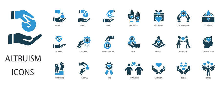 altruism icons set outline and Flat Style,transparent background