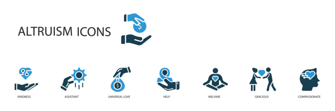 altruism icons set outline and Flat Style,transparent background