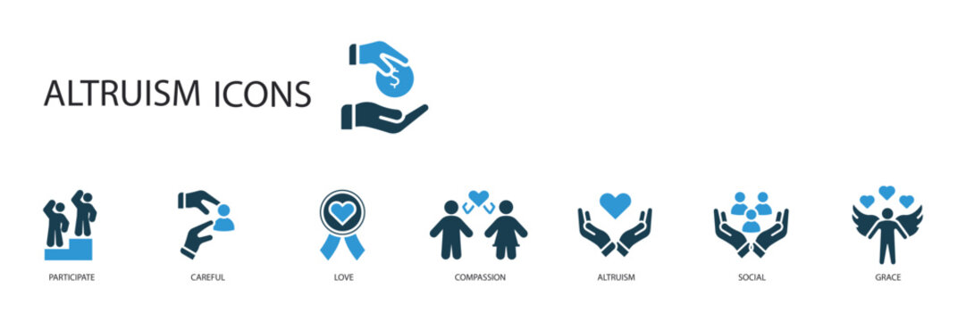 altruism icons set outline and Flat Style,transparent background