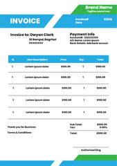 Invoice Template Design: A well-structured invoice template showcasing essential elements for billing and financial transactions. This design offers a clear, organized layout.