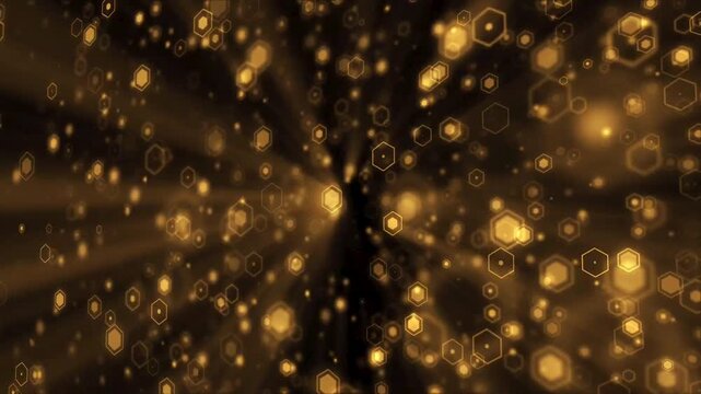 Luxurious Golden Hexagon Particle Network Flowing Abstract 