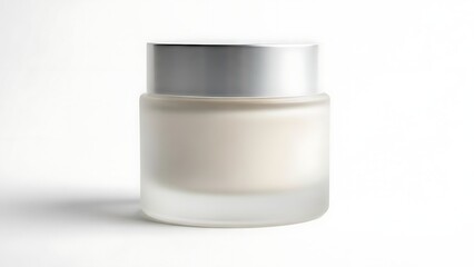 Minimalist White Cosmetic Cream Jar with Silver Lid Studio Shot.