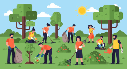 Obraz premium Group of People Gardening Together Outdoors.