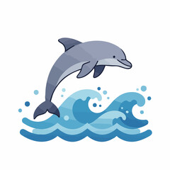 Fototapeta premium Cartoon Style Playful Dolphin Jumping Out Of the Sea Wave Illustration