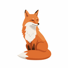 Obraz premium Cartoon Cute Sitting Fox Animal Character Illustration Design on Isolated Background