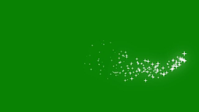 Luxury golden sparkle trail, magic glitter particles, twinkling fairy stars, glowing dust line, aesthetic transition, festive stardust on green screen chroma key 4K.