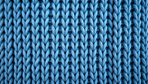 A close up view of a textured fabric with a predominantly blue background, featuring interlocking strands that resemble a coarse knit pattern
