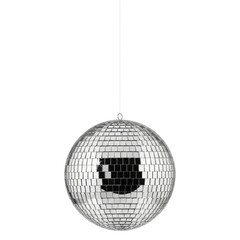 Fototapeta premium Shiny Disco Ball Hanging on a String Against a White Background.