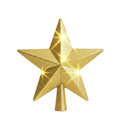 Obraz premium Sparkling Golden Christmas Tree Topper Star Isolated on White Background.