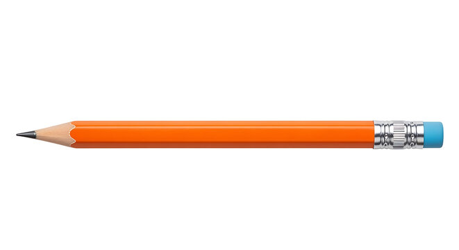 Orange pencil with blue eraser on white background
