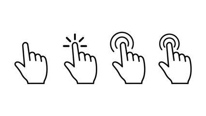 Fototapeta premium Four Hand Cursor Icons Indicating Tap Actions in a Vector Illustration.