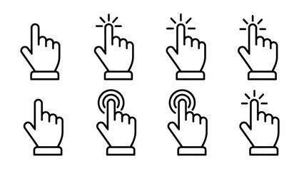 Fototapeta premium Sequence of hand cursor click icons illustrating tapping actions.