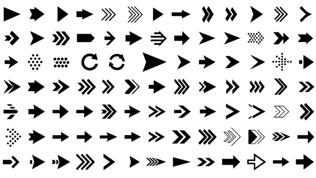 Abstract pattern of black and white arrows arranged in multiple rows with directional motifs.