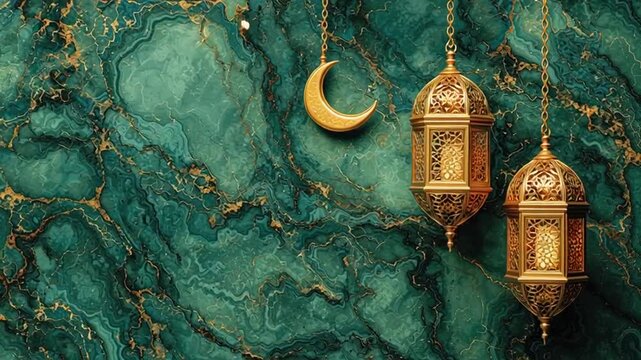 Golden Lanterns and Crescent Moon Hanging Decoration.
