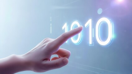 Finger touching glowing numbers