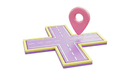 Obraz premium 3D Pin Icon on a Plus-Shaped Road Intersection