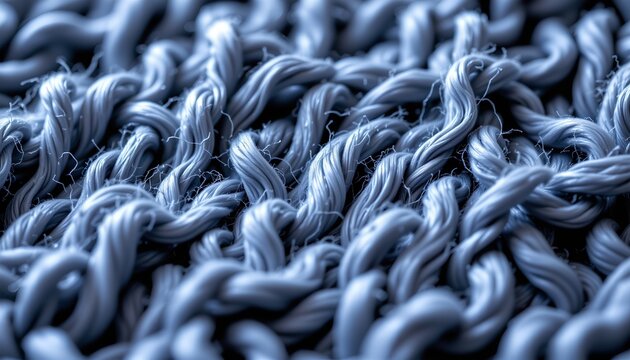 This is a close up photograph of a blue yarn with loops, suggesting it may be used for knitting or crocheting. The texture appears soft and delicate, emphasizing the fiber's natural appearance
